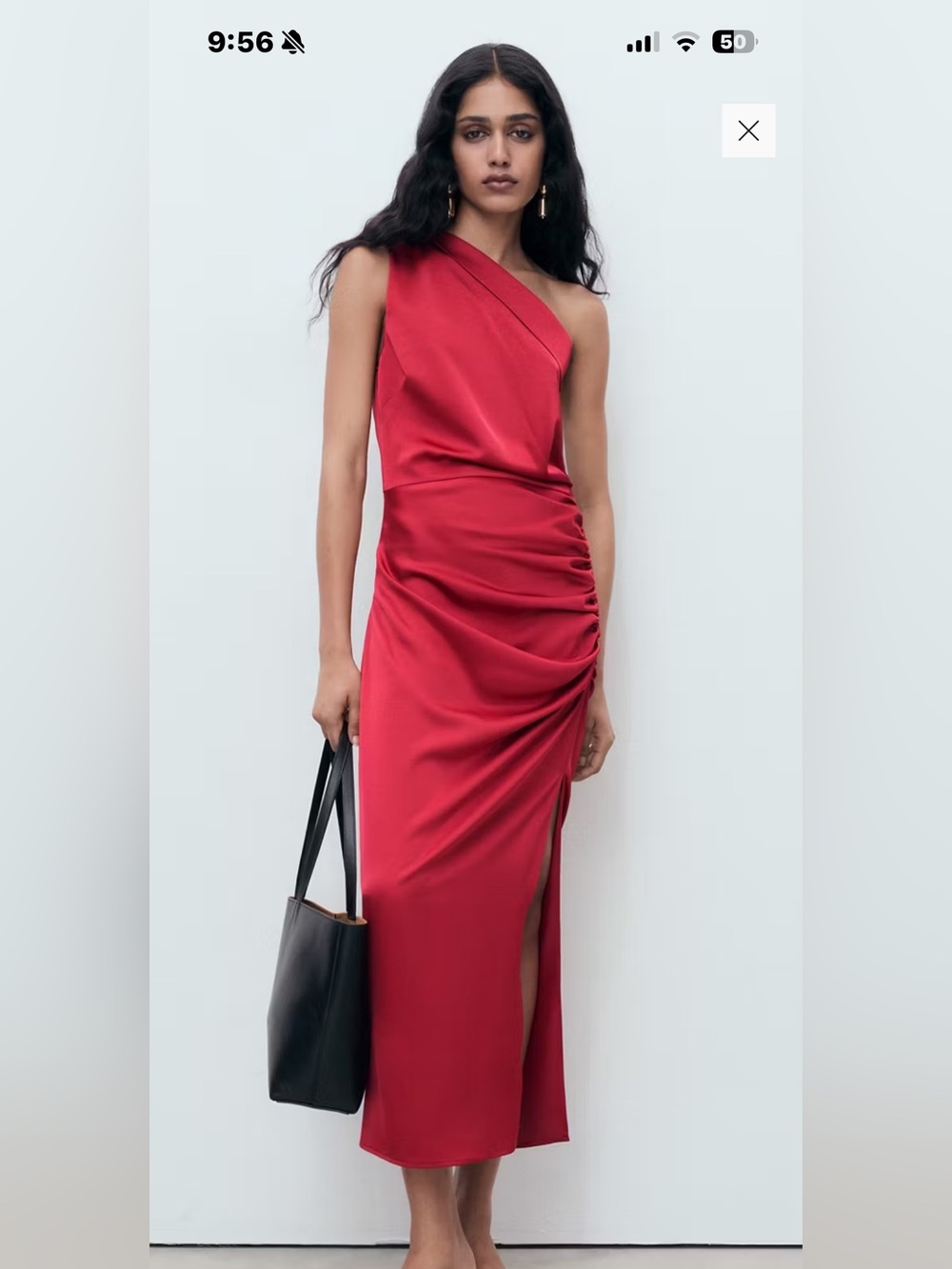 Mango One-Shoulder Ruched Midi Dress in Red